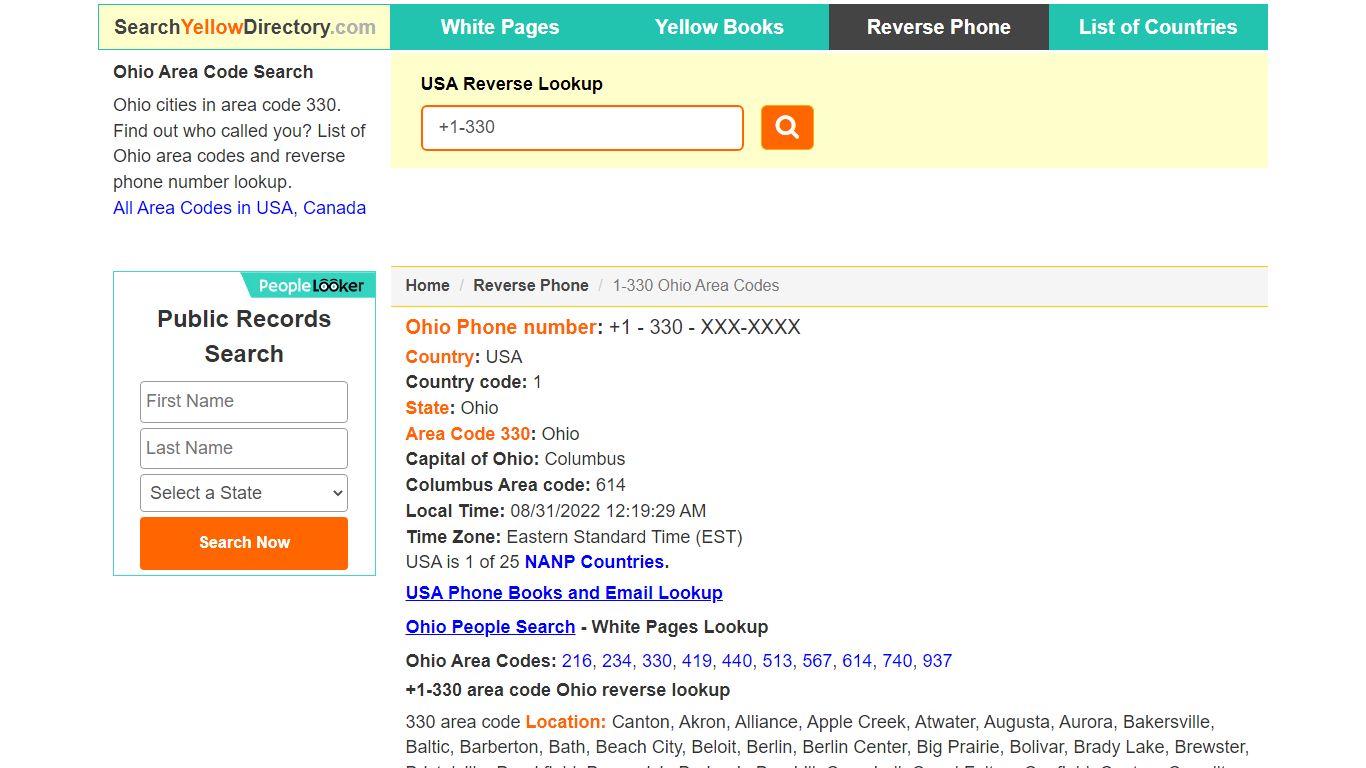 Ohio Area Code 330 Reverse Phone Number Lookup